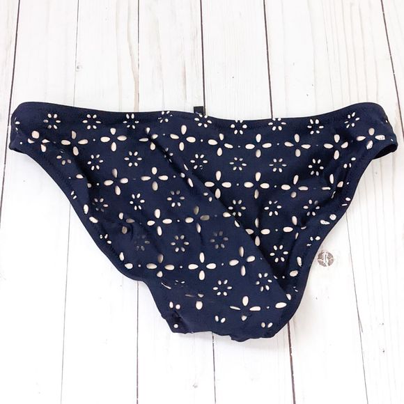 J Crew Scoop Laser Cut Eyelet Bikini Set Navy Blue NWT - Picture 4 of 9